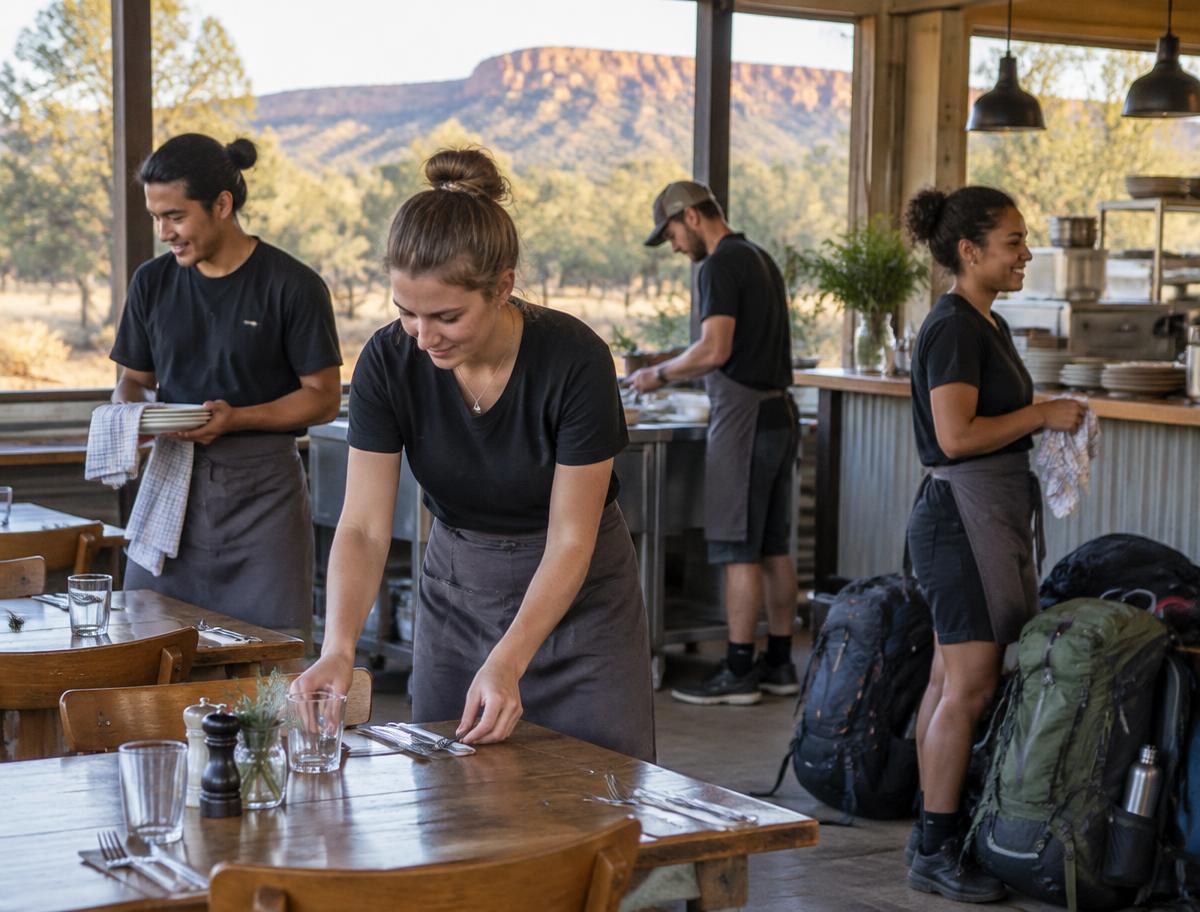Young adults beginning a shift at a regional Australian hospitality workplace