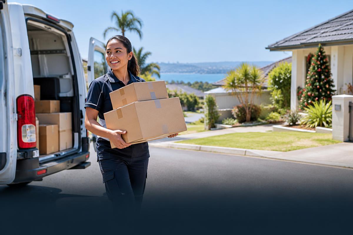 A delivery worker carrying parcels