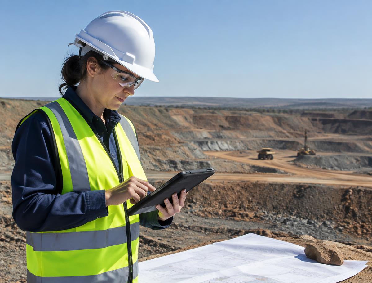 An engineer reviewing plans at an Australian resources project