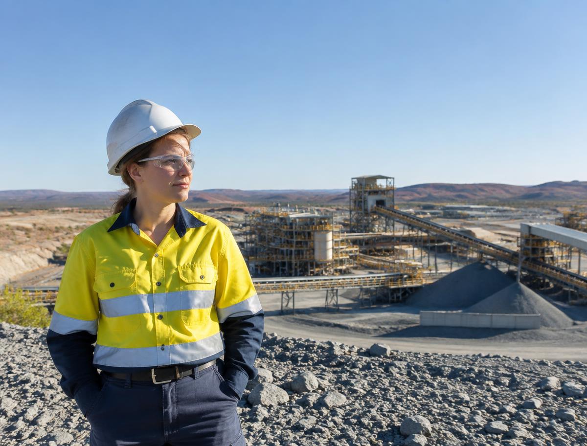 A worker in safety equipment at an Australian resources site