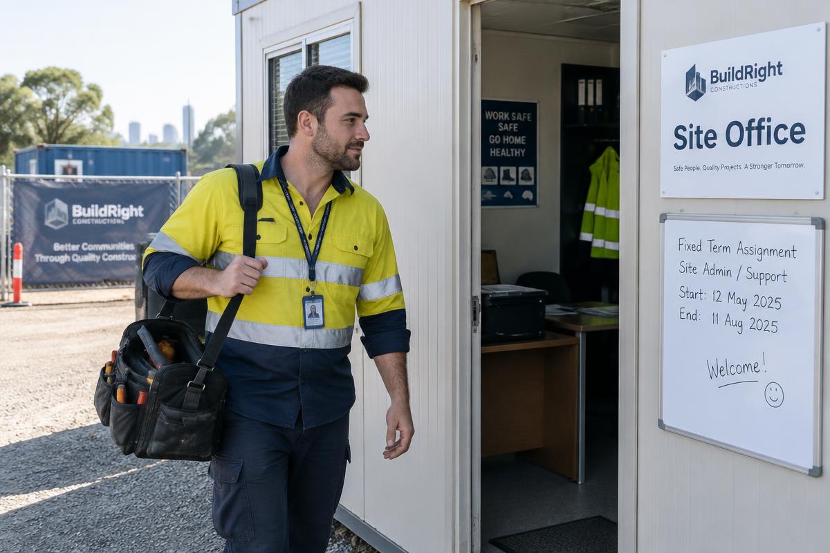 A contractor arriving at a site office for a fixed-term assignment