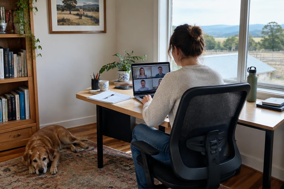 A person working from a home office in regional Australia
